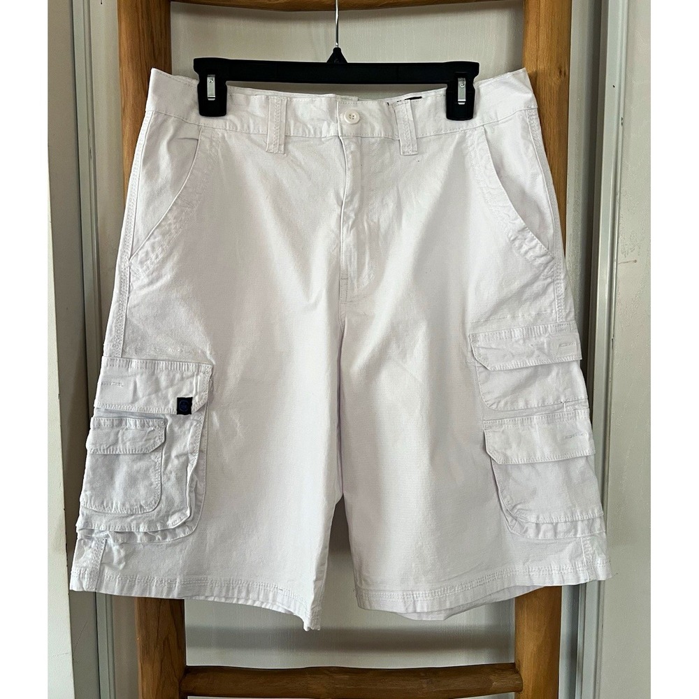 Monuments Men's White Cargo Shorts Size 32 Cotton Front Button Pockets - Picture 1 of 5